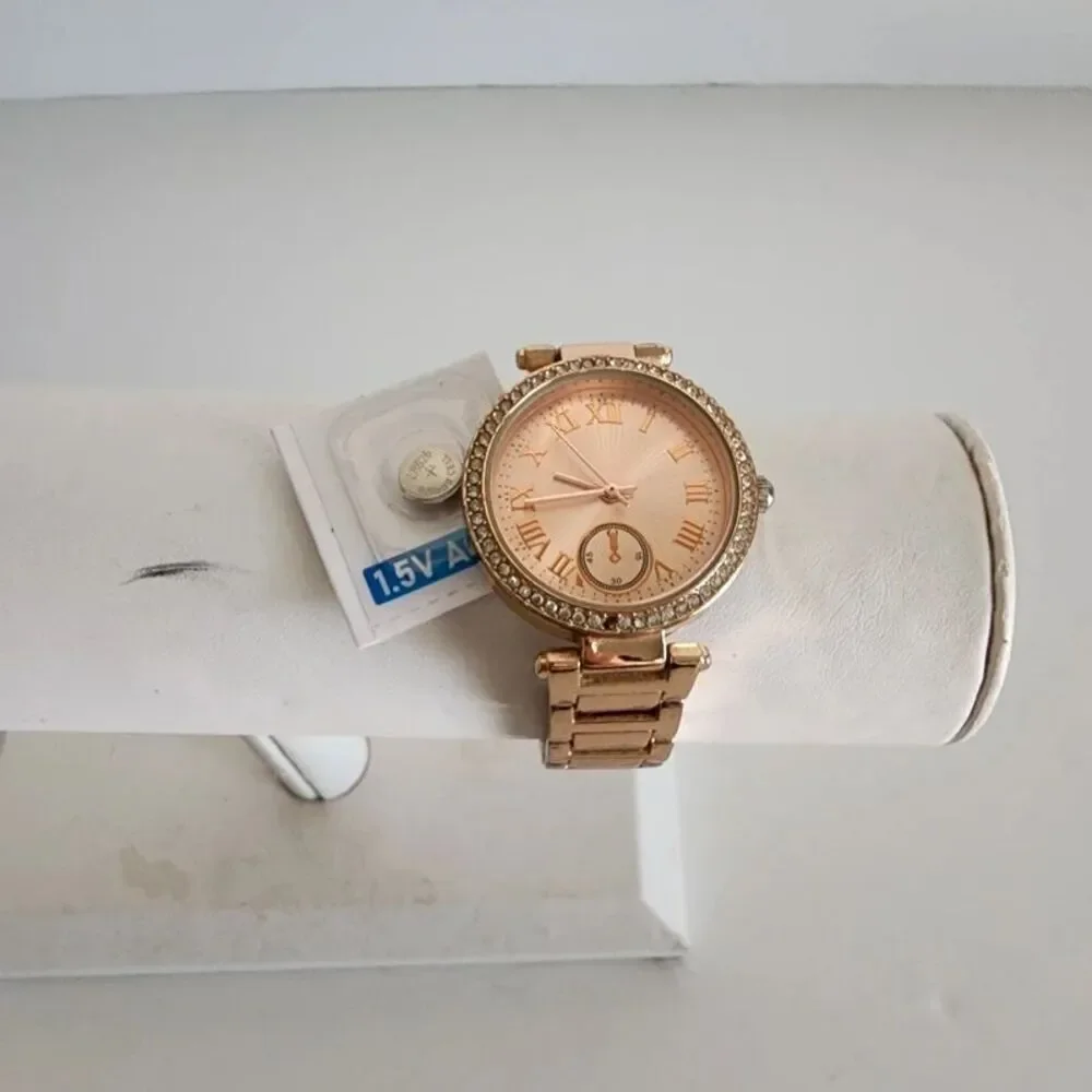 Gold Rose Quartz Analog Crystal Watch *flaw